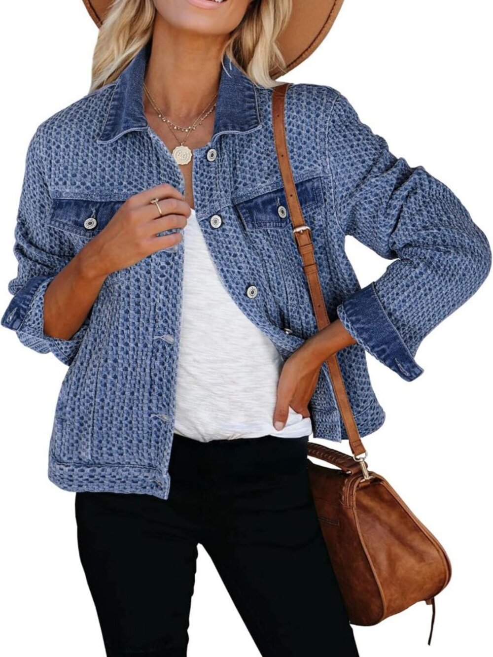 Trendy Distressed Denim Jacket for Women | Casual Button Down Long Sleeve with
